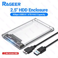 RAGEER 2.5 External Hard Drive Enclosure USB 3.0 to SATA Clear Tool Free Hard Disk Case for 7mm/9.5mm HDD/SSD 5Gbps Support UASP