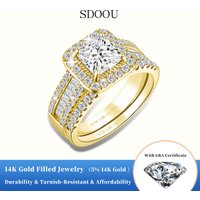 SDOOU 2pcs Princess Cut 1.5ct Moissanite Wedding Rings Certificate for Bridal 14K Gold Filled Double Stackable Set New Wholesale