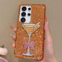 Cute Diamond Wine Glass Case For Samsung Galaxy S26 Ultra Rhinestone Cover For Samsung S25Ultra S24 Plus S23 S22 Ultra Shell