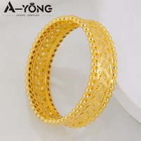 Turkish Bridal Vintage Jewelry Opening Bangles 21k Gold Plated Moroccan Luxury Wedding Bracelet Algeria Women Marry Jewelrys