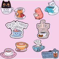 Creative coffee-themed badge, with interesting text and cute pets, enamel accessories