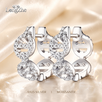 Boucles d'oreilles créoles en moissanite pour femmes, argent sterling S925, double cercle DNA, pavé, couleur D, VVS1, bijoux fins certifiés GRA