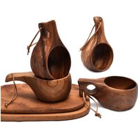 Finland Kuksa Portable Coffee Mug Acacia-Wood Handle Cowhide Rope Hook Juice Milk Cup Coffee Drinking Cup Drinkware