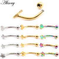 Alisouy 2PCS Heart Cross Star Flower Stainess Steel Zircon CZ Eyebrow Curved Lip Ring Snug Daith Helix Earrings Piercing Jewelry