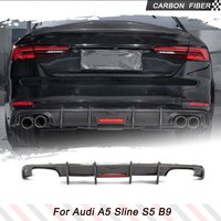 Car Rear Bumper Diffuser Lip Spoiler For Audi A5 Sline B9 S5 2017-2019 Carbon Fiber Rear Body Kits Diffuser With LED Light