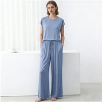 Modal Homewear set O-neck Tshirts short sleeves and Wide leg pants Loose sleepwear Casual streetwear suit all match