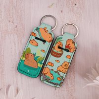 Cute Lip Balm Holder Keychain Clip On Lipstick Sleeve Holder Women's Key Rings Bag Travel Makeup Accessories Gifts
