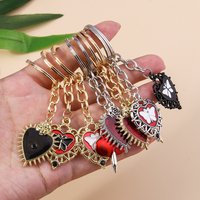 Gothic Red Hearts Keychain Charm Steampunk Metal Cross Key Ring Gift for Men Women Bag Pendant DIY Jewelry Accessories