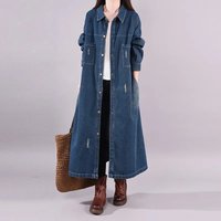 2025 Spring Autumn New Women's Retro Long Denim Shirt Coat Streetwear Female Loose Casual Cardigan Windbreaker Overcoat
