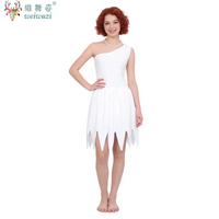 Women's Cosplay Costume Primitive Wilma Halloween Dress One Shoulder Irregular Hem Sleeveless Dress Stage Performance Costume