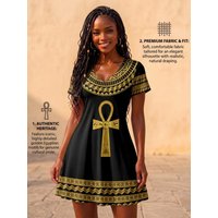 South Africa Flag Mini Dress for Women V Neck Short Sleeve A Line Skater Dress Springbok Graphic Rugby Fan Party Outfit Clothing