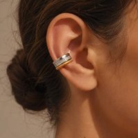 Stainless Steel CZ Zircon Two-tone Wide CC Clip Earrings for Women Waterproof Gold Plated No Piercing Cartilage Ear Cuff Jewelry