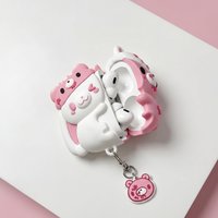 3D Cute Bear Rabbit Earbud Case, Soft Silicone Shockproof Wireless Earphone Protective Cover With Keychain