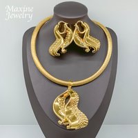 Geometric Bold Pendant Necklace Earrings Sets Texture Dubai 18K Gold Plated Jewelry Set for Women Bridal Party Wedding Gifts