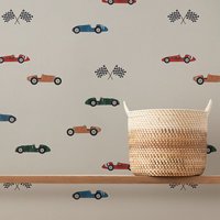 Vintage Race Cars Wallpaper,Wall Stickers Decoration Adhesive,Hand Drawn Cars Wallpaper Decoration For Kids Room ,Boys Room Wall