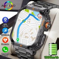 Nowy, wytrzymały smartwatch męski z baterią 1000 mAh, z wbudowaną latarką LED, wodoodporny (IP68), wyposażony w GPS, idealny do uprawiania sportu, z ekranem 2,01 cala i funkcją połączeń Bluetooth –