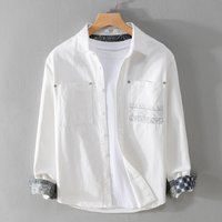 9786 High Quality Spring Fall Fashion Retro Print Patchwork Shirt Men's Long Sleeve All-match 100% Cotton Blouse Teens Cozy Tops