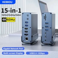 KEBIDU 15 in 1 USB-C Docking Station 4K@60Hz HDMI Hub USB A RJ45 SD TF Audio 3.5mm Port Adapter for Laptop PC