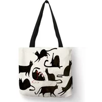 Neue Damen-Designer-Tragetaschen, Sumi, schwarze Katze, bedruckt, Leinenstoff, Öko-Handtasche, Einkaufen, Büro, wiederverwendbar, lässige Umhängetasch