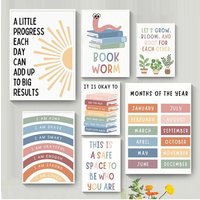 Warm Simple Letter Pattern Inspirational Education Poster Canvas Painting Wall Art School Kindergarten Room Classroom Decor Gift