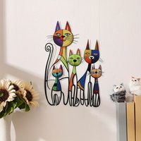 1pc Metal Cat Wall Art Decor Iron Wall Sculpture for Cat Lovers, Colorful Medieval Cat Vintage Sign Outdoor Wall Decoration