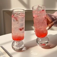 2Pcs Straight Glas Cup with Ball Tray Coffee Milk Glass Bubble Bottom Cup Beer Glass, Juice Glass