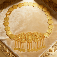 Moroccan Bridal Adjustable Gold-Plated Belt, Hollow Carved Chain Tassel Round Turkish Badge Coin Pattern Wedding Accessory