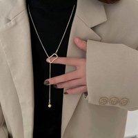 Stainless Steel Metal Ballpoint Pendant Necklace For Women Lady Elegant Long Geometric Pull-Out Chain Necklace Sweater Jewelry