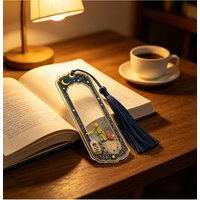 2D transparent hollow acrylic tassel bookmark, retro starry sky fox rose planet design, heated rivalry japanese stationery