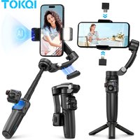 TOKQI M06 Handheld Gimbal Face Tracking Stabilizer, for Cellphone Shoot Video Built-in Extension Rod & Wireless Mic, with Light