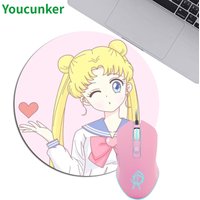 Youcunker Pink Computer Mouse Wired Backlit Game Mouse Optical Cute Sailor Moon Mause Girl Women Silent Mice 2400DPI For Laptop