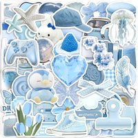 50Pcs Ins Style Cute Blue Stickers Aesthetics Cartoon Decals DIY Scrapbook Phone Skateboard Laptop Fridge Toys