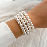 IngeSight.Z Luxury Multilayer Imitation Pearl Beaded Wide Cuff Bracelets For Women Simple Charm Bangles Party Birthday Gifts
