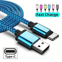 1-3m USB Type C Cable Date Sync 3A Fast Charging Nylon Braided Wire Charger Cable For Samsung Huawei Android Type C Mobile Phone
