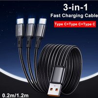 100W 3 in 1 USB to 3×Type-C Cable Phones Fast Charging Data Cable 1.2m/0.2m Extension Cord USB C PD High-Speed Data Transmission