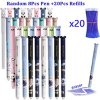 28pcs Full Set of Panda Series Erasable Pens 0.5mm Pen Cores Blue Ink for Writing Suitable Perfect Office, School and Home Use
