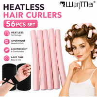 WANMEI 56pcs Heatless Hair Curlers with Hair Ties Soft Foam Hair Rollers Overnight No Heat Curling Rods DIY Hair Styling Tools