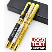 Customize Name Logo Text Dragon Pen Clip Hollowed Out Business Ballpoint Pen Set Personalized Signature Pens Gift Box
