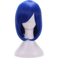 Anime 32cm Medium Basic Synthetic Bang Blond Cosplay Wig Blue Women Heat Resistant Hair Straight Short Bob Wigs with Bangs