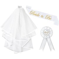 Bride To Be Sash White Veil with Comb Badge Wedding Bridal Shower Decoration Bachelorette Party Hen Night Supplies Groom To Be