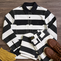Autumn New American Retro 16oz Heavyweight Prisoner Striped Jacket Men's Fashion Pure Cotton Washed Thick Canvas Motorcycle Coat image 4