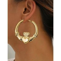 1Pair Big Chunky Claddagh Hoop Earrings For Women Strong Heart Earrings Valentine Day Gift Cute Statement Jewelry New In 2025