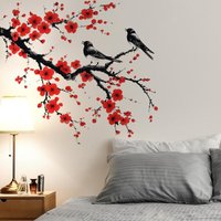 C 1pc New Ink Chinese Style Sakura Japanese Cherry Blossom Wall Stickers For Living Room Home Decoration Decal