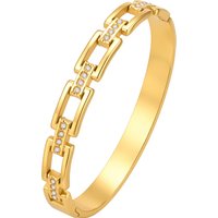 18K Gold PVD Stainless Steel Bangle Bracelet for Women, Geometric Rectangle Link Zircon, Waterproof Tarnish Free Jewelry