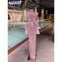 Luxury Illusion Beaded Crystal Evening High Collar Long Sleeve Wedding Party Gown Customized Stunning Straight Prom Dresses