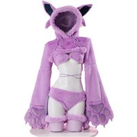 Anime Espeon Cosplay Costume Women Kawaii Sexy Plush Hooded Bodysuit Socks Suit Cute Cat Paw Pajamas Halloween Christmas Clothes