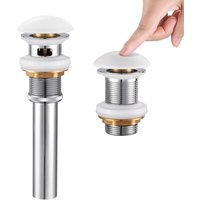 White Bathroom Sink Pop Up Drain Ceramic Brass Lavatory Drain Stopper Dual Style Sink Drainer with Overflow/without Overflow