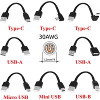 Black 0.1M Type-C USB-A B C Mini Micro USB Male to USB-A 2.0 Male Soft silicone sheath flat Short Data Cable 30AWG