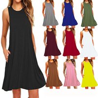 Women's Summer Casual Tank Dress with Pockets Beach Cover-Up Plus-Size Loose T-Shirt Dress