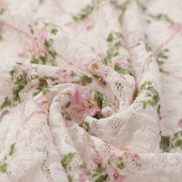 Pink Diamond Floral Print Soft Stretch Sheer Breathable Lace Mesh Fabric Top Cardigan Skirt Handmade DIY Sewing Elegant Fashion
